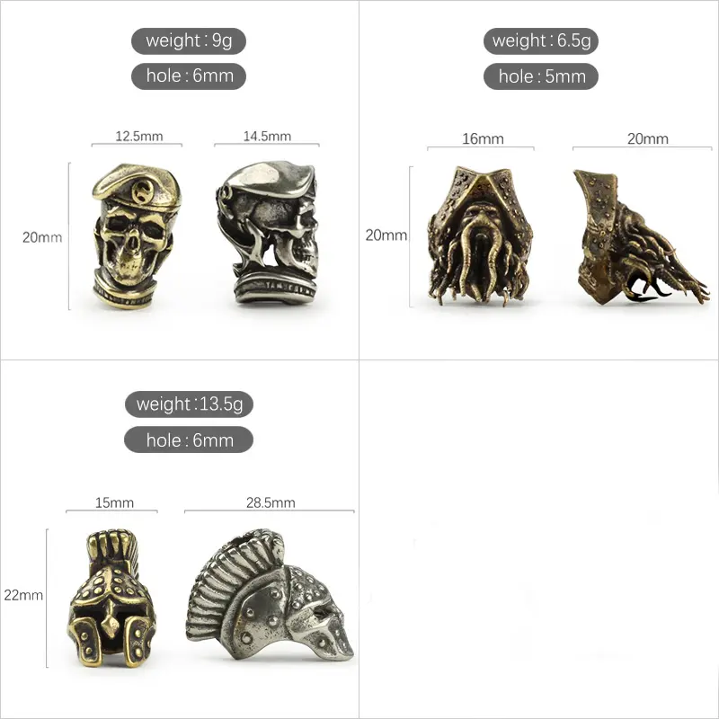DIY Knife Beads Helmet Pendant  Brass Bead White Copper Skull Paracord Beads