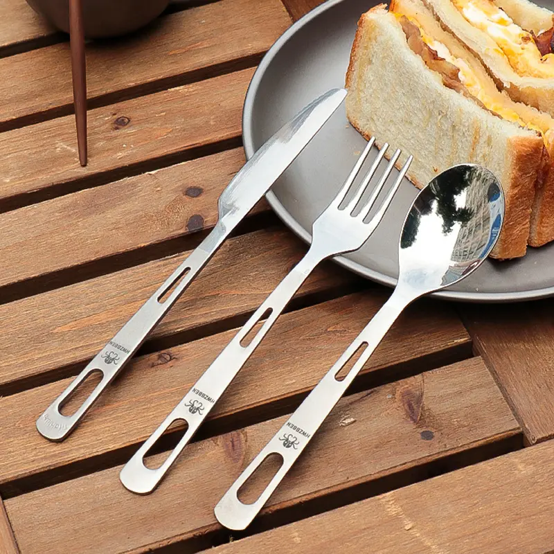 3pcs Camping Titanium Knife Tableware Picnic Utensils Spoon Fork Outdoor Kitchen Travel Cooking Set Cookware Hiking