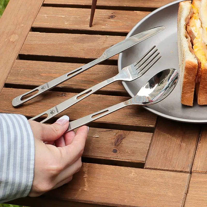 3pcs Camping Titanium Knife Tableware Picnic Utensils Spoon Fork Outdoor Kitchen Travel Cooking Set Cookware Hiking