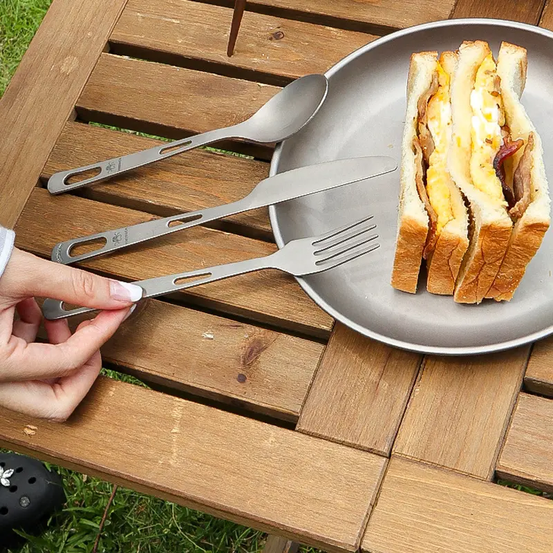 3pcs Camping Titanium Knife Tableware Picnic Utensils Spoon Fork Outdoor Kitchen Travel Cooking Set Cookware Hiking