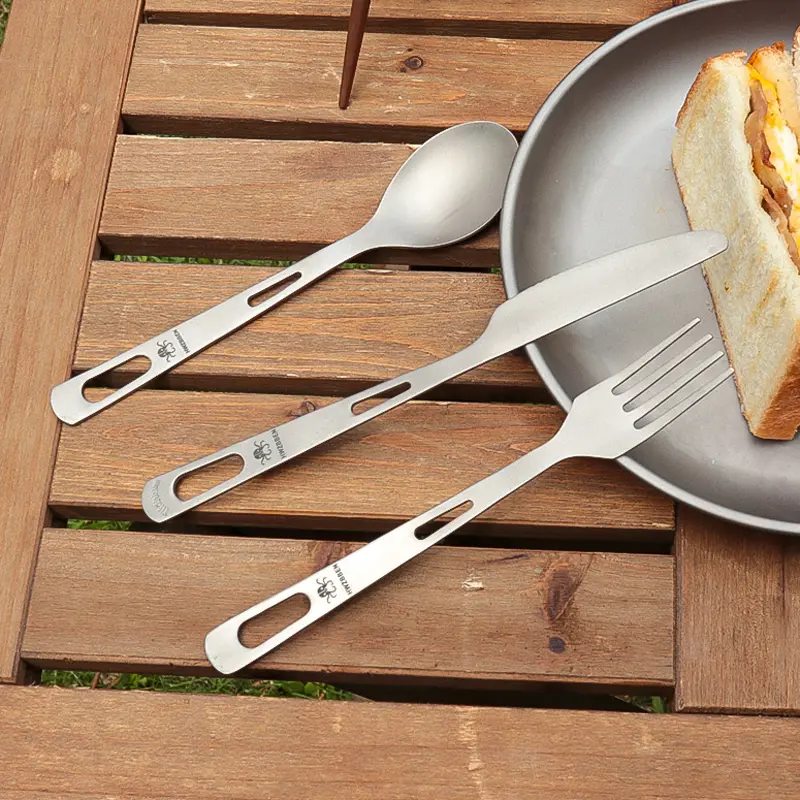 3pcs Camping Titanium Knife Tableware Picnic Utensils Spoon Fork Outdoor Kitchen Travel Cooking Set Cookware Hiking