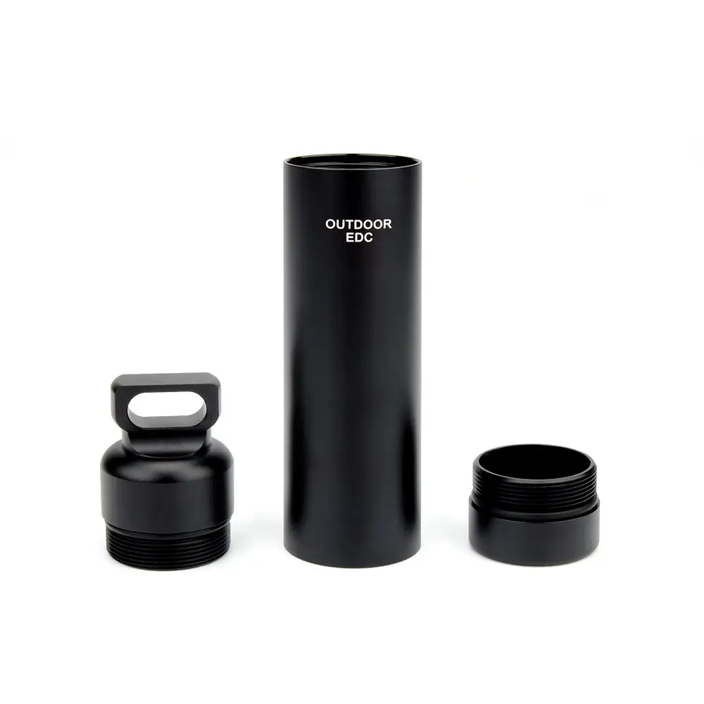 Black EDC Outdoor Waterproof Case Container Seal Bottle Holder Bottles Tool Aluminum Alloy