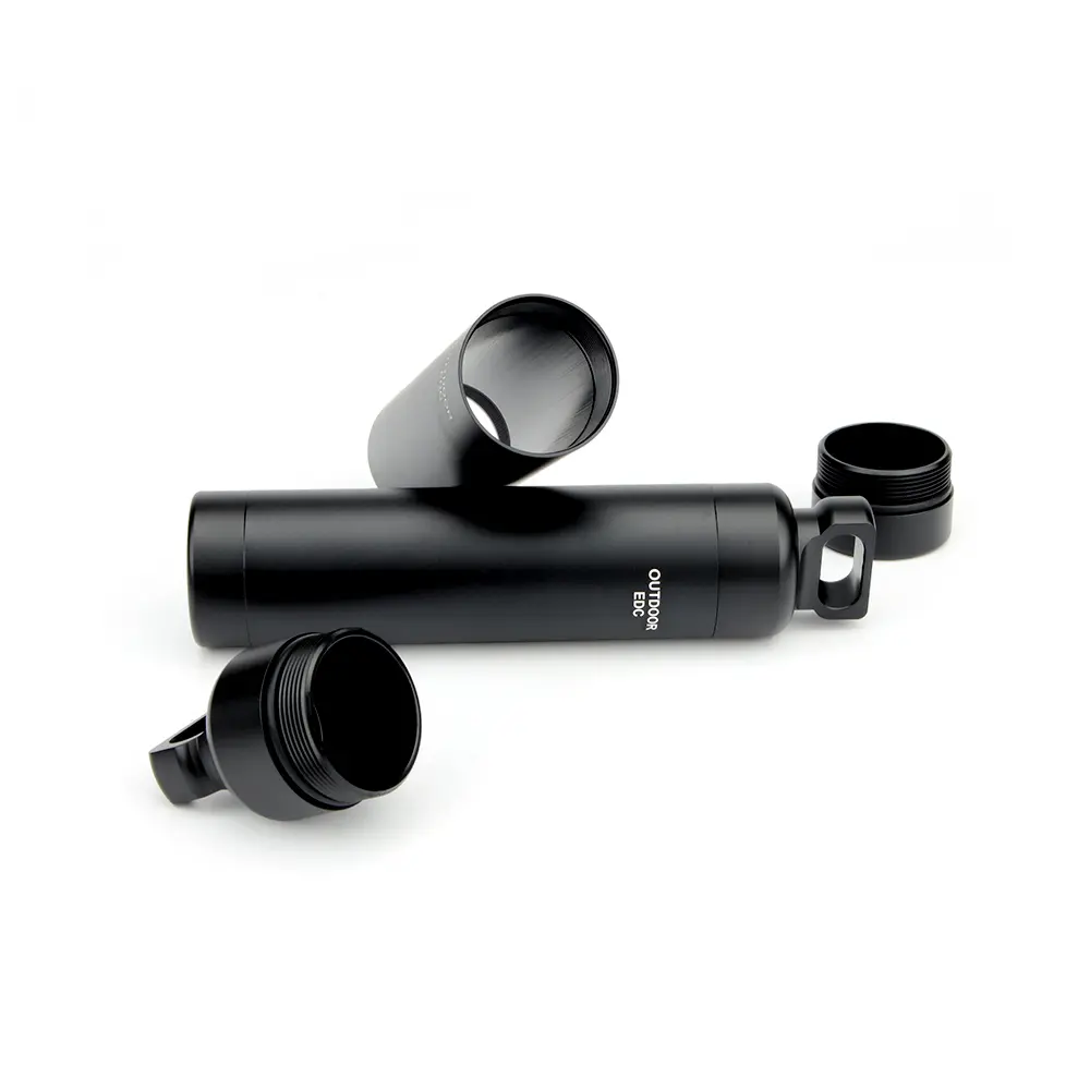 Black EDC Outdoor Waterproof Case Container Seal Bottle Holder Bottles Tool Aluminum Alloy