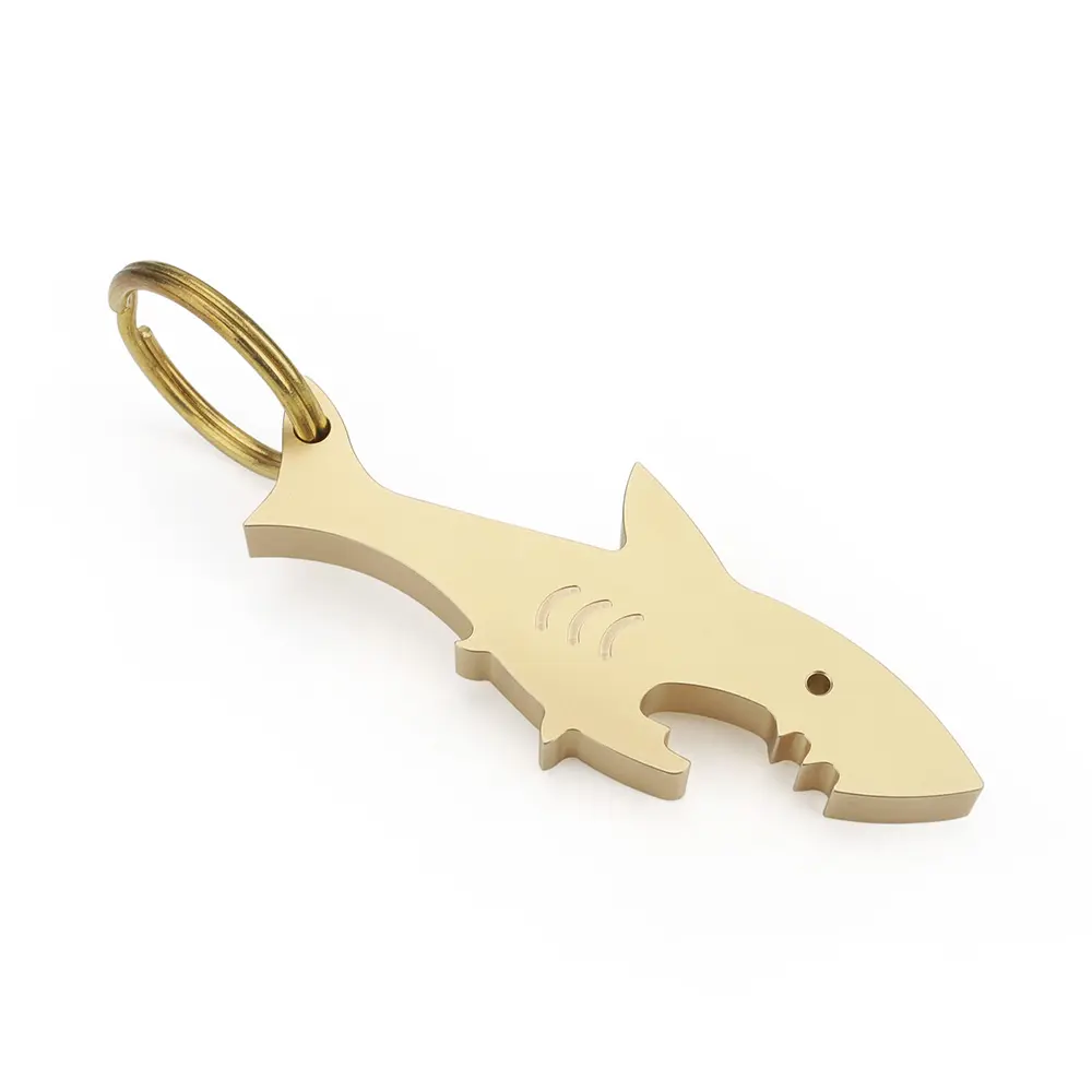 1pc Shark Shape Brass Bottle Opener Outdoor Tool EDC Camping Opener Keychain Accessories