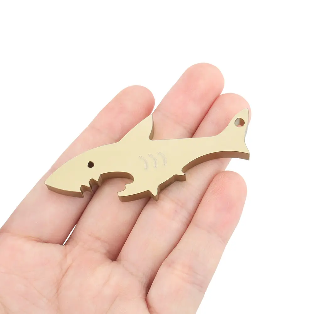 1pc Shark Shape Brass Bottle Opener Outdoor Tool EDC Camping Opener Keychain Accessories