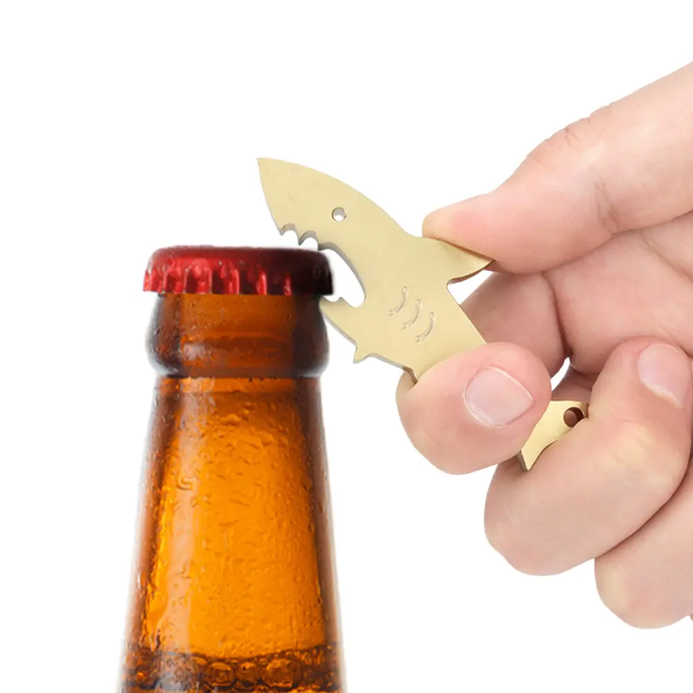 1pc Shark Shape Brass Bottle Opener Outdoor Tool EDC Camping Opener Keychain Accessories