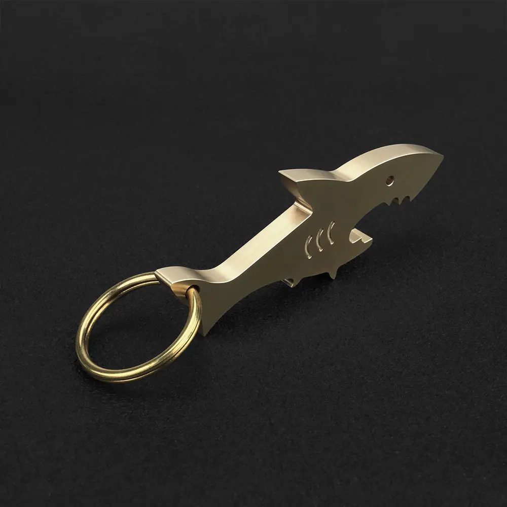 1pc Shark Shape Brass Bottle Opener Outdoor Tool EDC Camping Opener Keychain Accessories