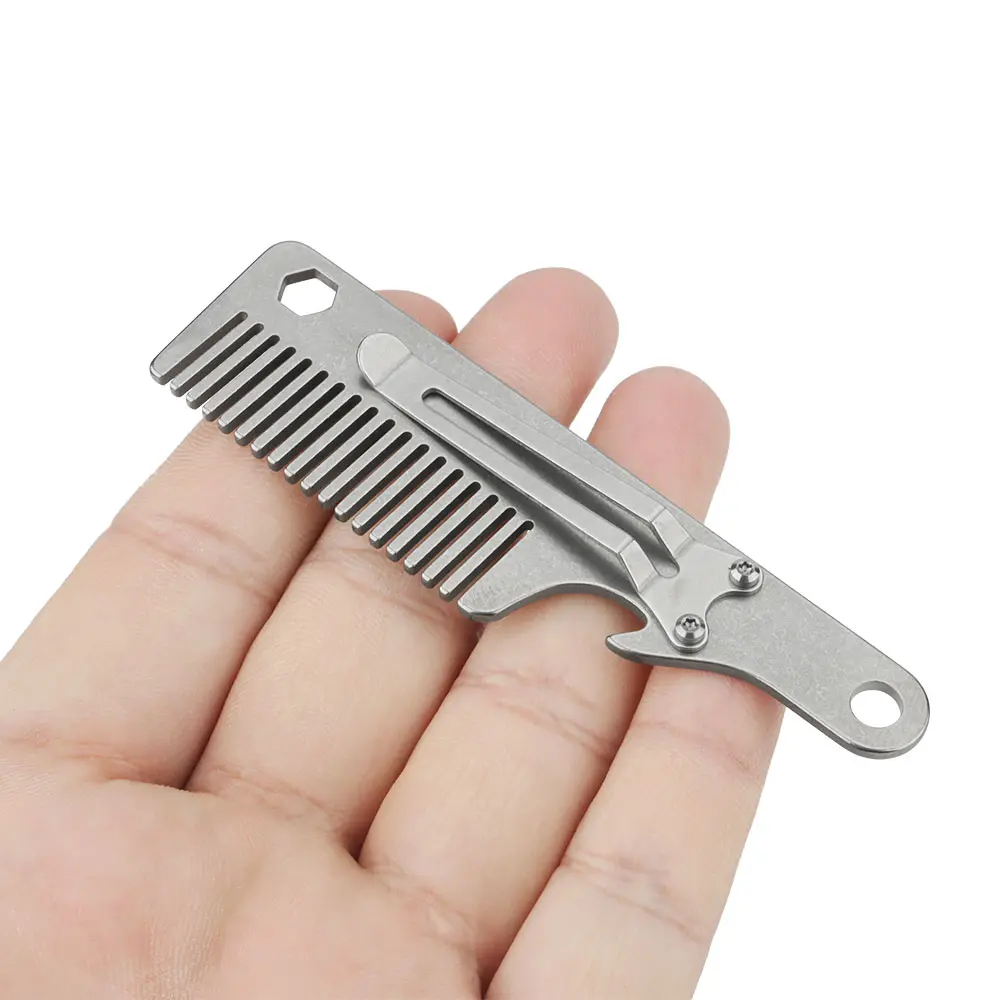Titanium Alloy Small Comb Care Hair Beard Bottle Opener Screwdriver Multifunctional Comb Outdoor EDC Tool