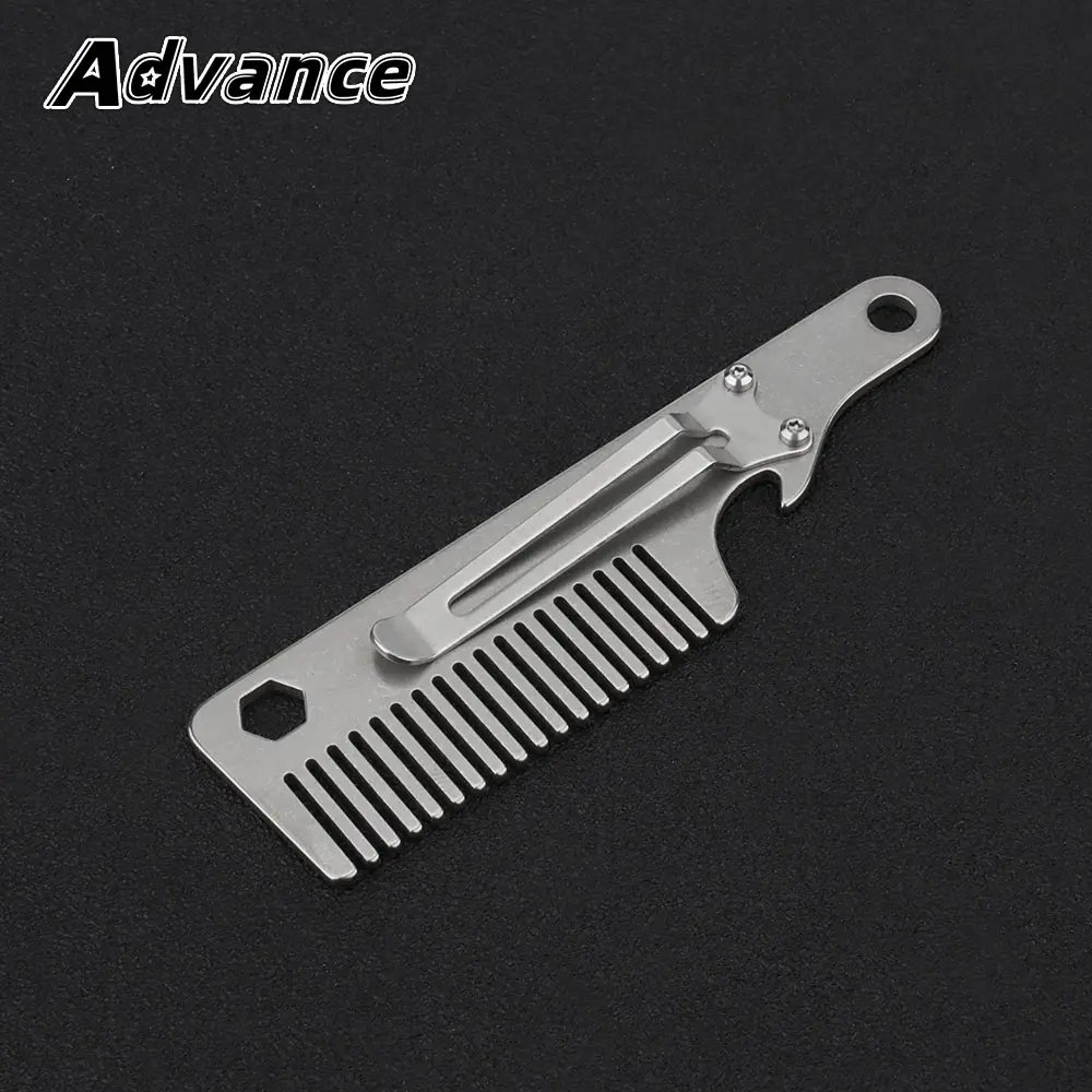Titanium Alloy Small Comb Care Hair Beard Bottle Opener Screwdriver Multifunctional Comb Outdoor EDC Tool