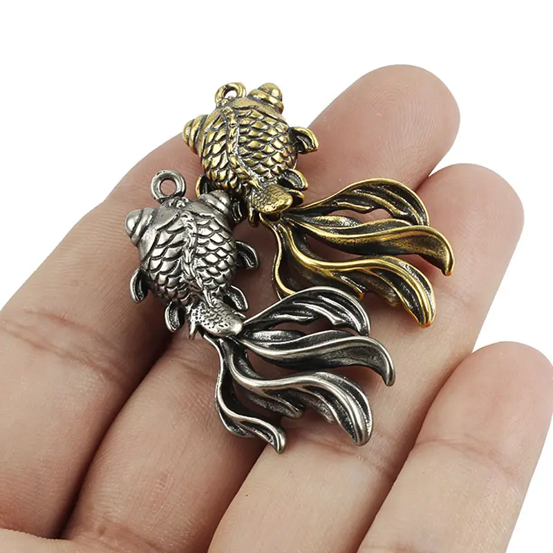 Vintage Goldfish Brass Beads Goldfish Lanyard Bead Paracord Pendant Fish Keychain DIY Pendant