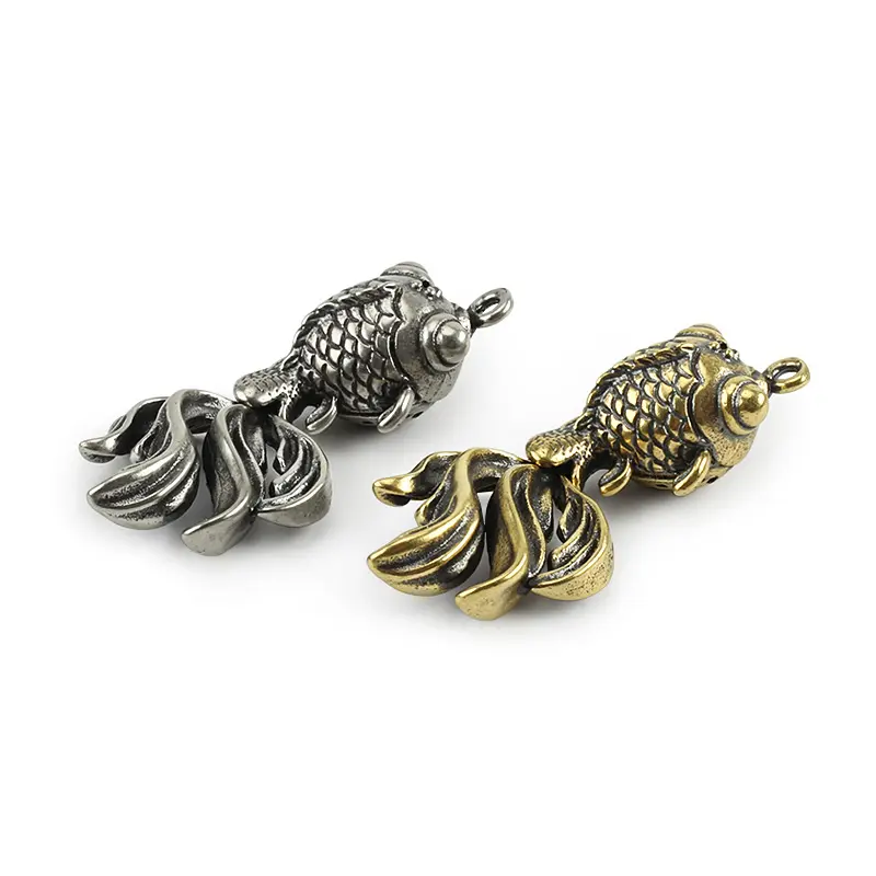 Vintage Goldfish Brass Beads Goldfish Lanyard Bead Paracord Pendant Fish Keychain DIY Pendant