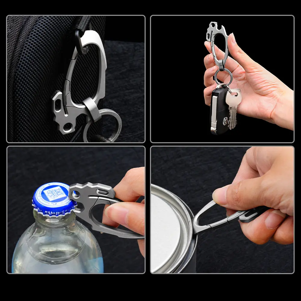 1pc Titanium Alloy Buckle Multi functional Bottle Opener Camping Keychain Accessories Outdoor Small Tool