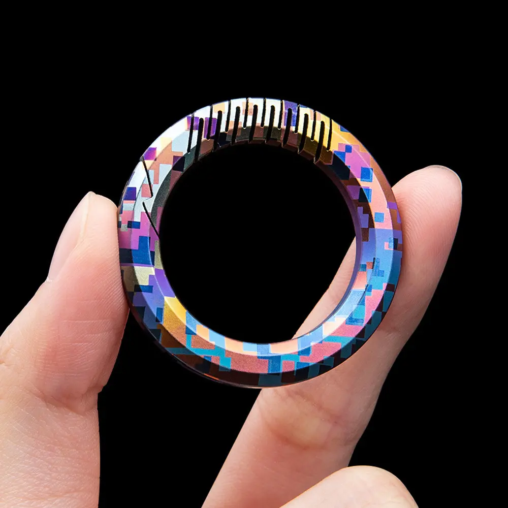 Colourful Titanium Alloy Round Keyring EDC Outdoor Tool Leather Keychain Buckle Pendant
