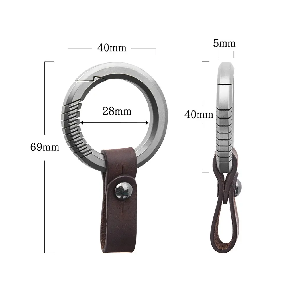 Colourful Titanium Alloy Round Keyring EDC Outdoor Tool Leather Keychain Buckle Pendant