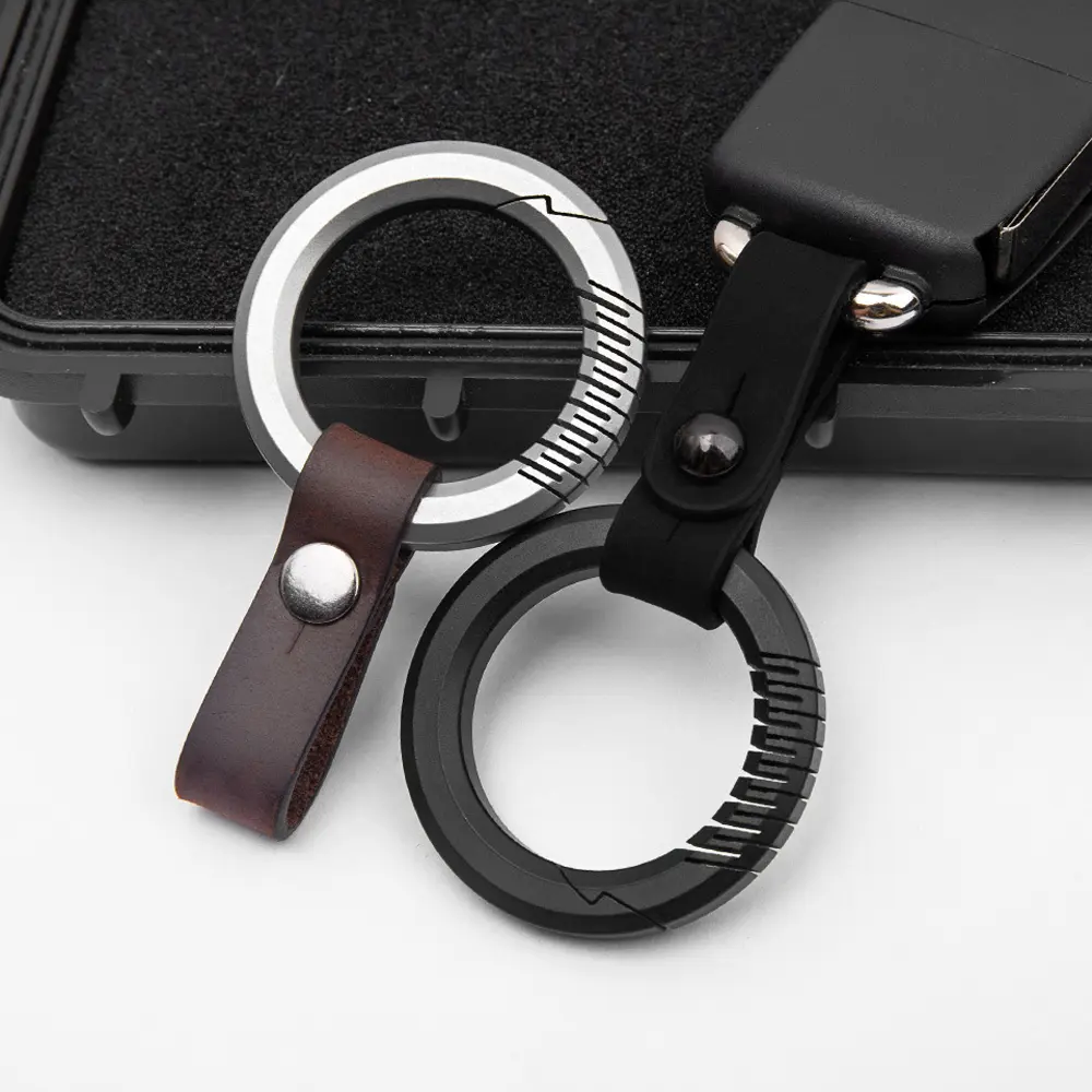 Colourful Titanium Alloy Round Keyring EDC Outdoor Tool Leather Keychain Buckle Pendant