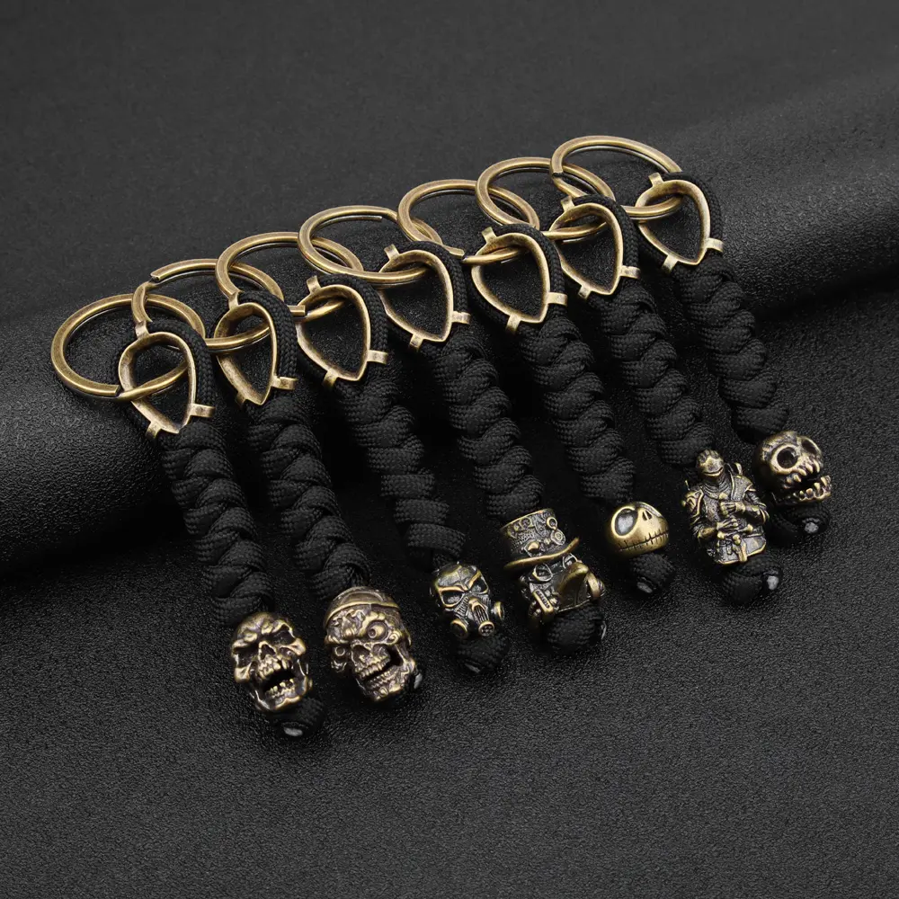Weave Brass Punk Skull Knife Beads Umbrella Rope Handmade Paracord Bead DIY Hang Pendant