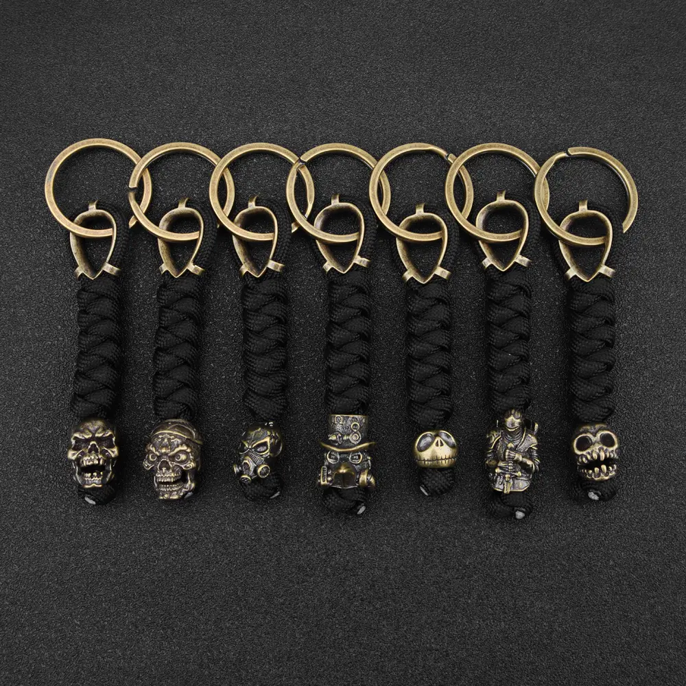 Weave Brass Punk Skull Knife Beads Umbrella Rope Handmade Paracord Bead DIY Hang Pendant