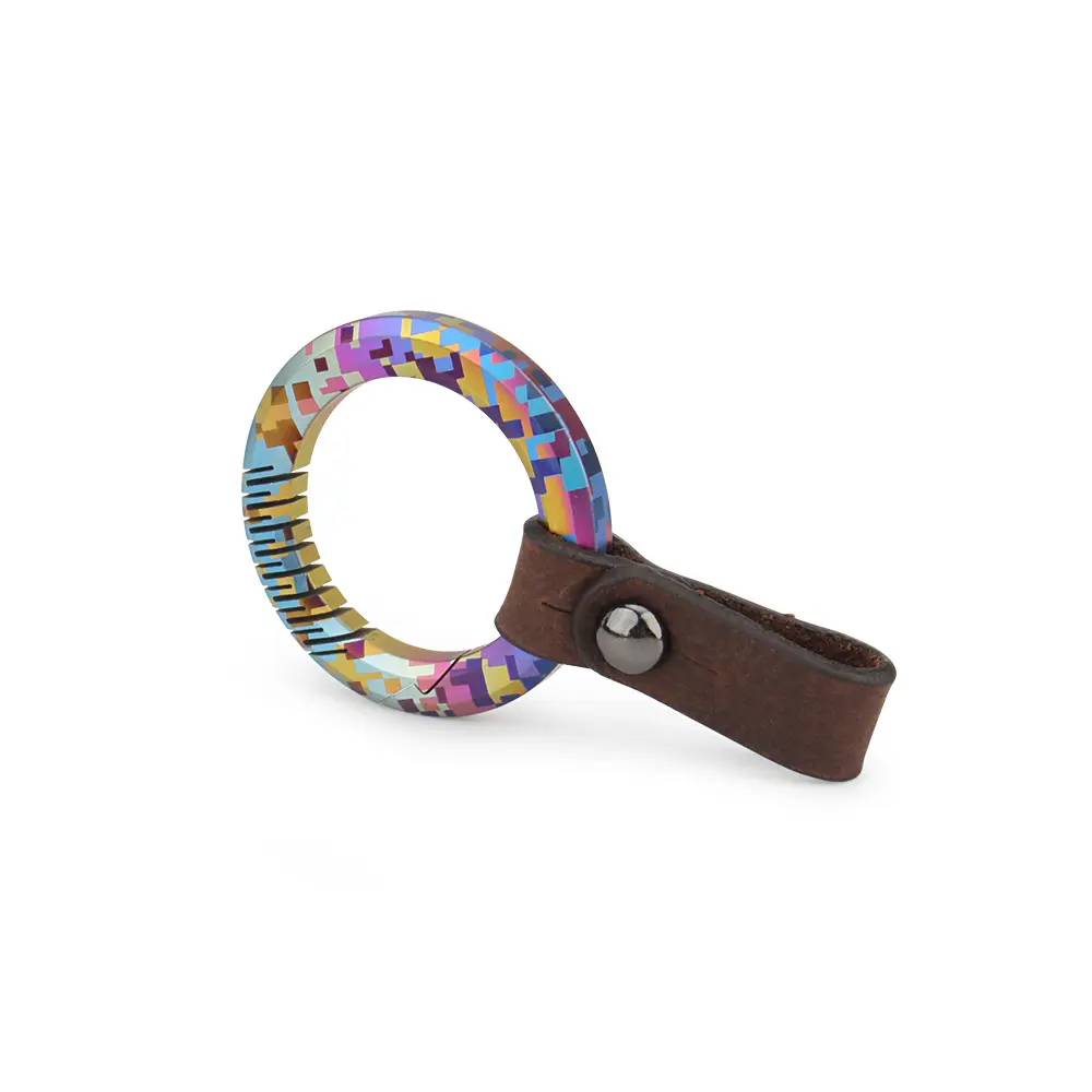 Mosaic Coloured Pattern Titanium Alloy Keyring EDC Outdoor Tool Leather Keychain Buckle
