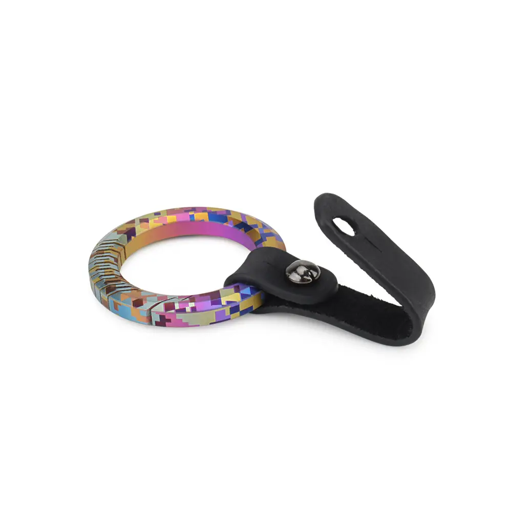 Mosaic Coloured Pattern Titanium Alloy Keyring EDC Outdoor Tool Leather Keychain Buckle