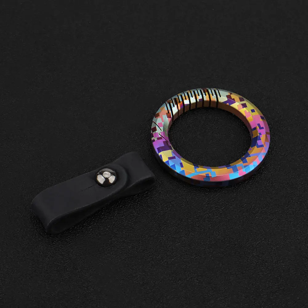 Mosaic Coloured Pattern Titanium Alloy Keyring EDC Outdoor Tool Leather Keychain Buckle