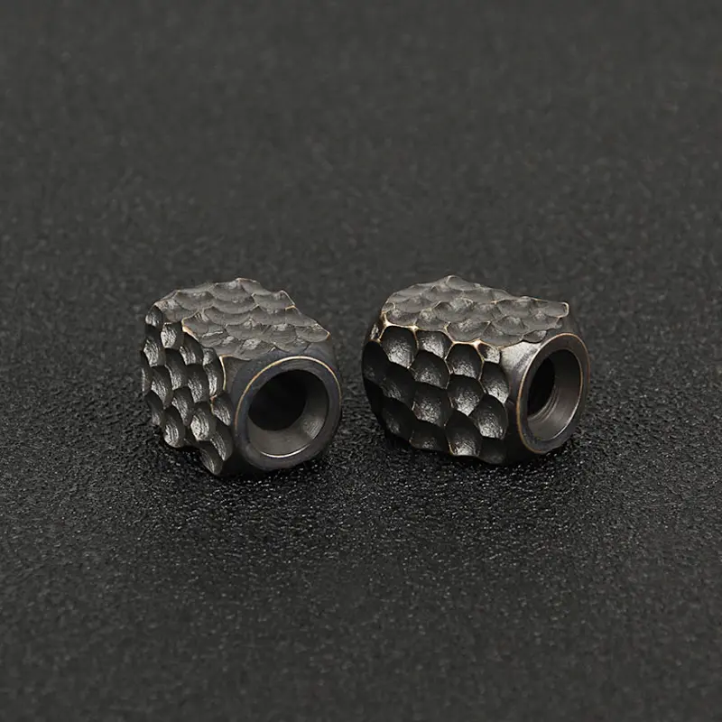 Handmade Vintage Black Brass Knife Beads Crater Rope Bead Copper Paracord Beads DIY