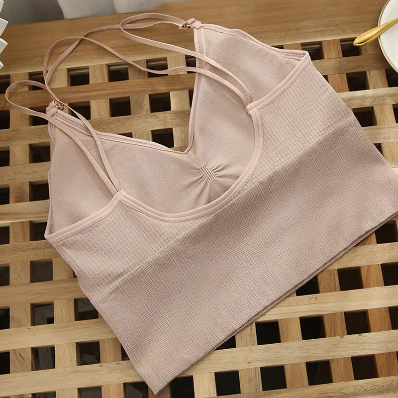 Beauty Back Yoga Bra Women Padded Sports Bra Removable Workout Bra Wireless Fitness Bra Elastic Thin Shoulder Strap Workout Bra