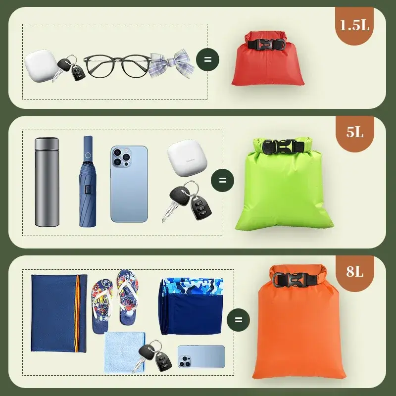 1.5/2.5/3/3.5/5/8L Outdoor Waterproof Bag Dry Bag Sack Ultralight Floating Dry Gear Bags For Boating Fishing Rafting Swimming