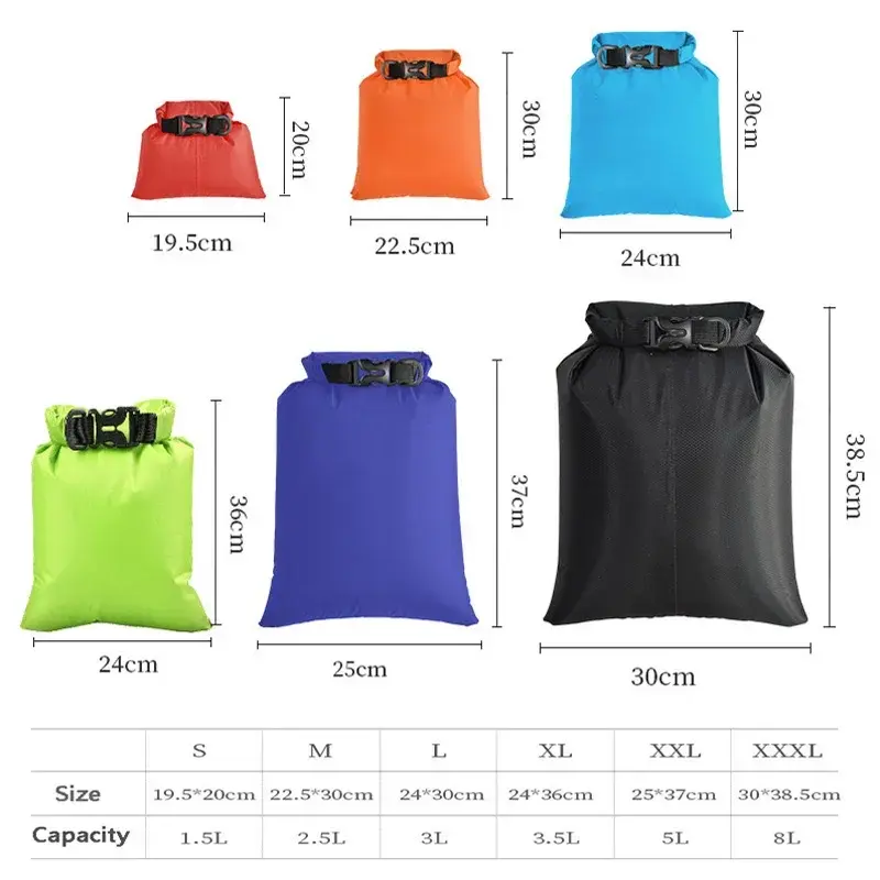 1.5/2.5/3/3.5/5/8L Outdoor Waterproof Bag Dry Bag Sack Ultralight Floating Dry Gear Bags For Boating Fishing Rafting Swimming