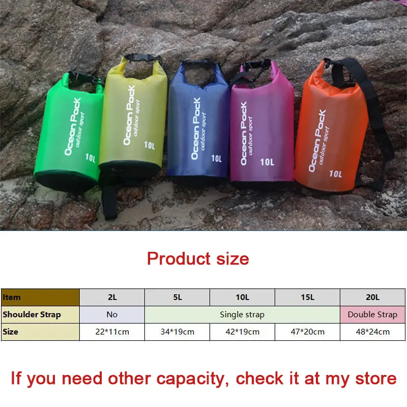 Waterproof Swimming Bag Dry Sack 5/10/15/20L Waterproof Floating Dry Gear Bags For Boating Fishing Rafting Swimming