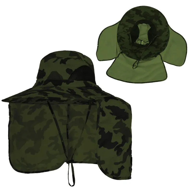 Outdoor Fishing Hat Wide Brim Man Breathable Mesh Fishing Cap Quick Dry Beach Hats Camouflage Sun UV Protection Shade Hat