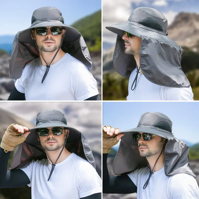 Outdoor Fishing Hat Wide Brim Man Breathable Mesh Fishing Cap Quick Dry Beach Hats Camouflage Sun UV Protection Shade Hat