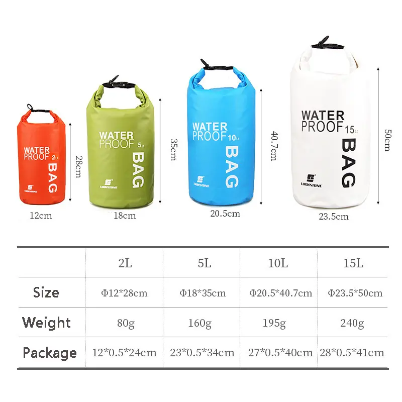 2L/5L/10L/15L Waterproof Dry Bag Pack Sack Swimming Rafting Kayaking River Trekking Floating Sailing Canoing Boating Water Bag