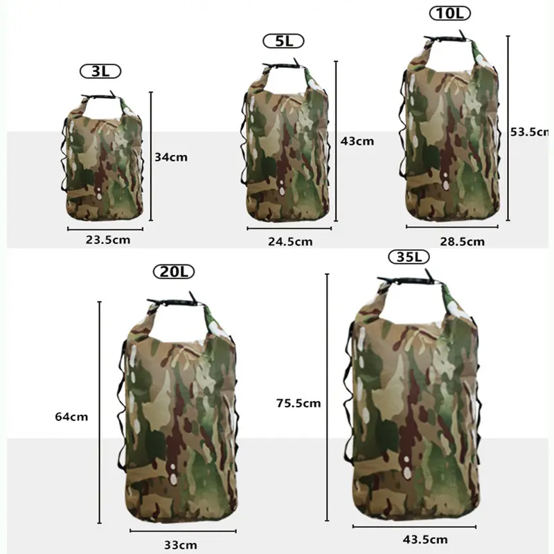 Camouflage Waterproof Backpack Portable Outdoor Sport Rafting Bag River Tracing Swiming Bucket Dry Bag 3L 5L 10L 20L 35L