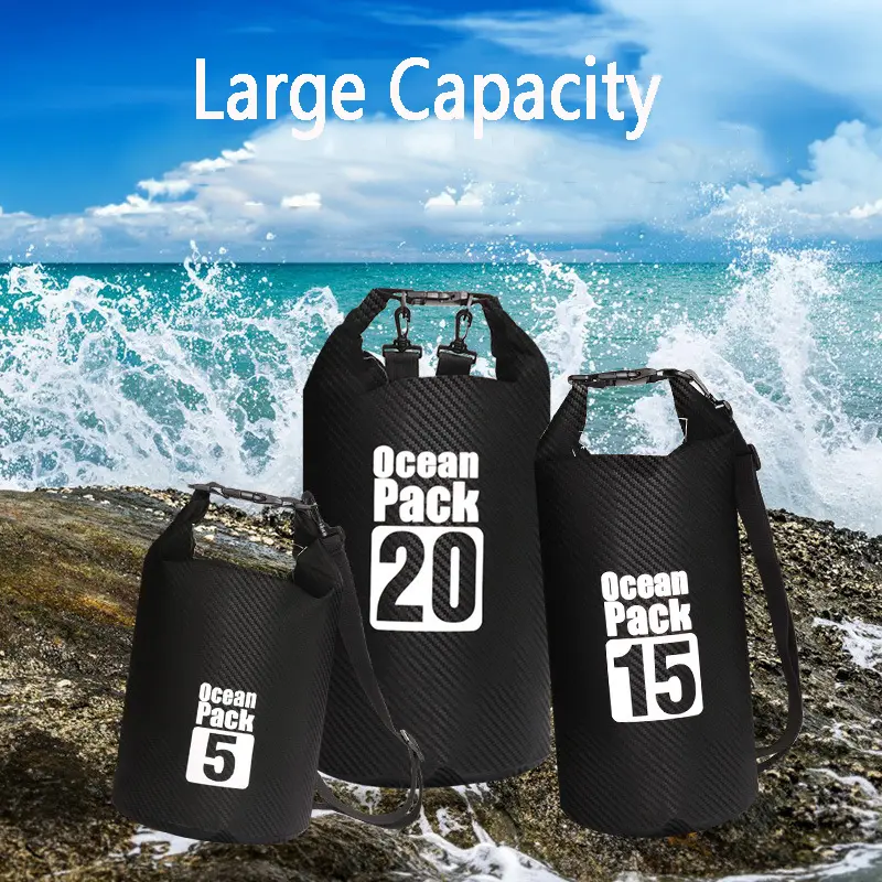 PVC Waterproof Swimming Bag Dry Sack Carbon Fiber 2/3/5/10/15/20/30L Floating Dry Gear Bags For Boating Fishing Rafting Swimming