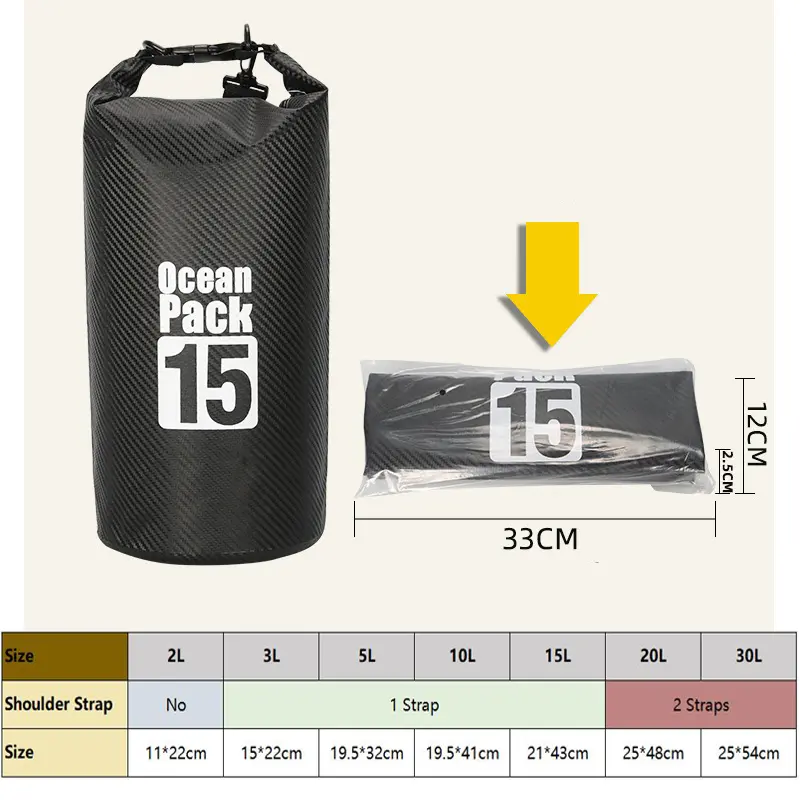 PVC Waterproof Swimming Bag Dry Sack Carbon Fiber 2/3/5/10/15/20/30L Floating Dry Gear Bags For Boating Fishing Rafting Swimming