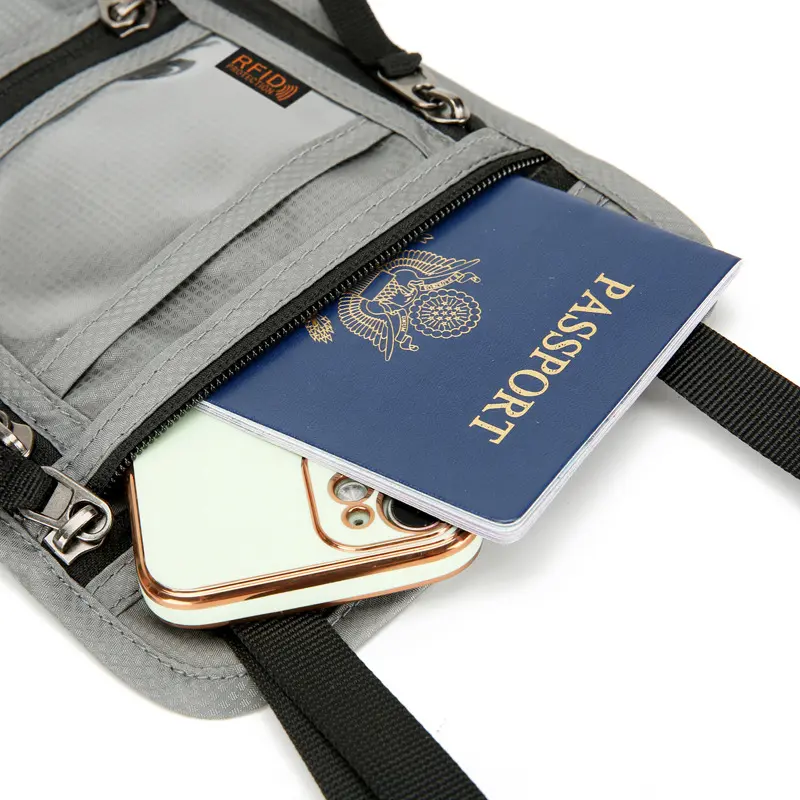 Passport Holder Neck Pouch Travel Wallet for Women Men RFID Blocking Security Slim Traveling Wallet with Neck Lanyard Strap