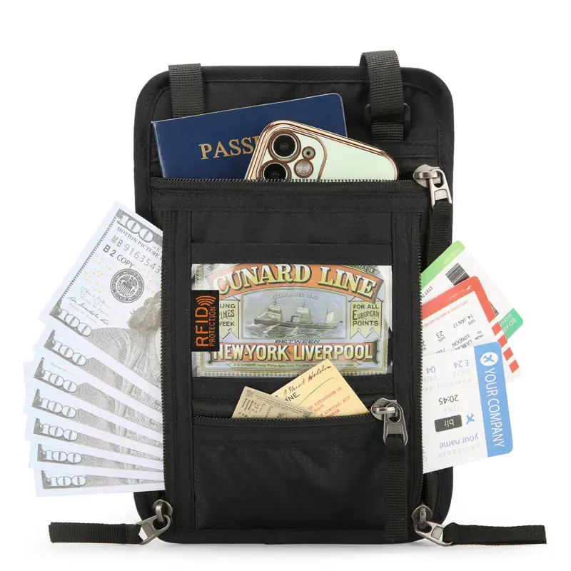 Passport Holder Neck Pouch Travel Wallet for Women Men RFID Blocking Security Slim Traveling Wallet with Neck Lanyard Strap