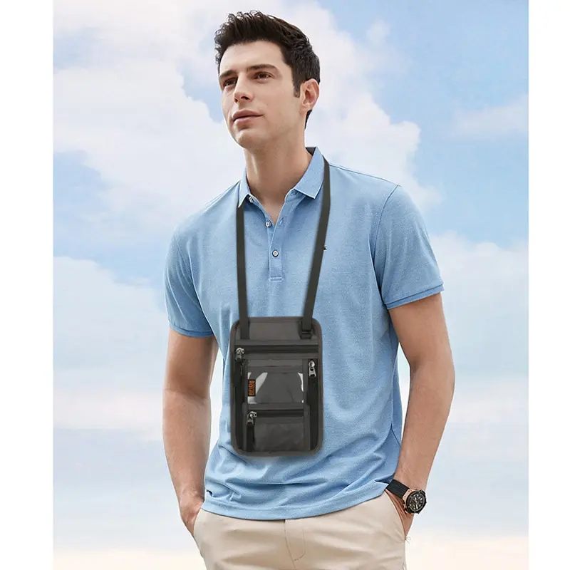 Passport Holder Neck Pouch Travel Wallet for Women Men RFID Blocking Security Slim Traveling Wallet with Neck Lanyard Strap