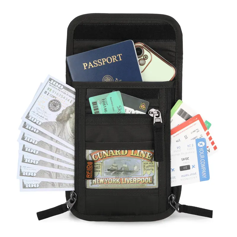Travel Neck Wallet with RFID Blocking Passport Holder Neck Pouch for Men and Women to Keep Documents Safe