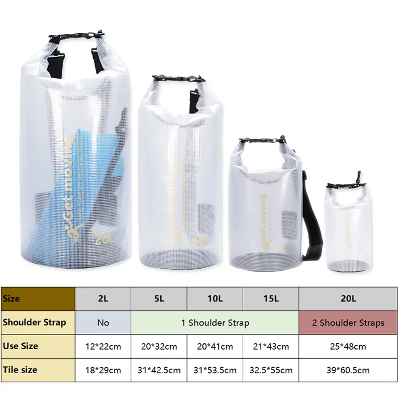 Half Transparent  Waterproof Swimming Bag Dry Sack 2//5/10/15/20L Floating Dry Gear Bags For Boating Fishing Rafting Swimming