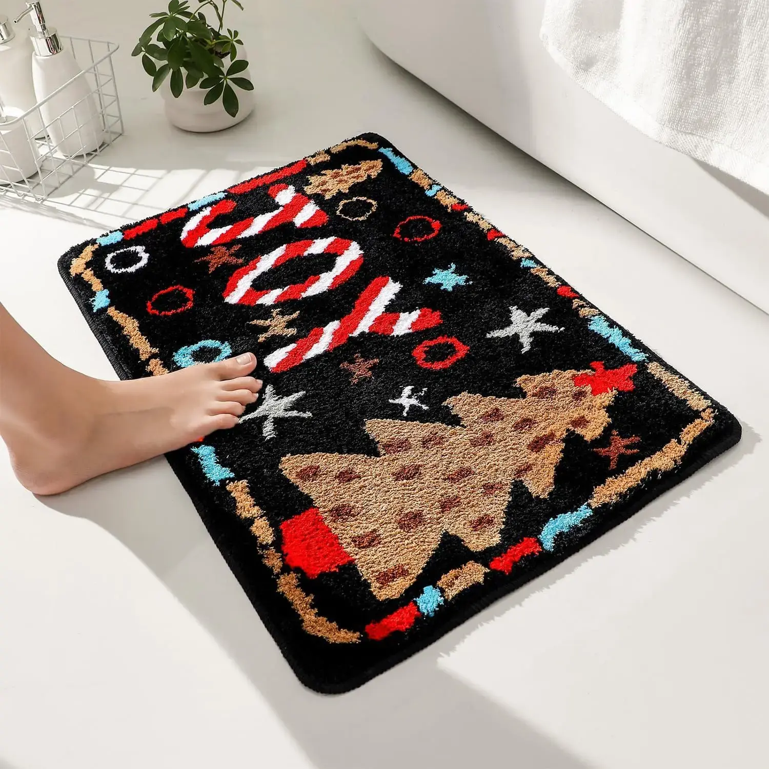 Merry Christmas Doormat Decorative Xmas Holiday Front Door Mat Funny Cartoon Character Felt Door Rugs for Indoor Outdoor Carpet