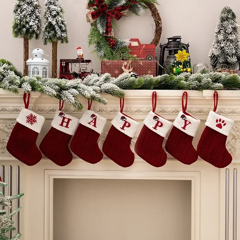 2024 Letters Christmas Stocking New Knitting Christmas Tree Pendant Decorations for Home Xmas Gift Alphabet Christmas Socks Gift