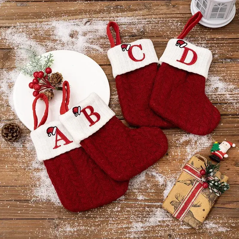 2024 Letters Christmas Stocking New Knitting Christmas Tree Pendant Decorations for Home Xmas Gift Alphabet Christmas Socks Gift