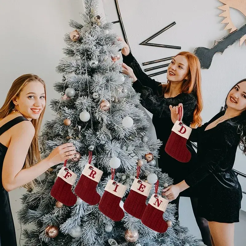 2024 Letters Christmas Stocking New Knitting Christmas Tree Pendant Decorations for Home Xmas Gift Alphabet Christmas Socks Gift