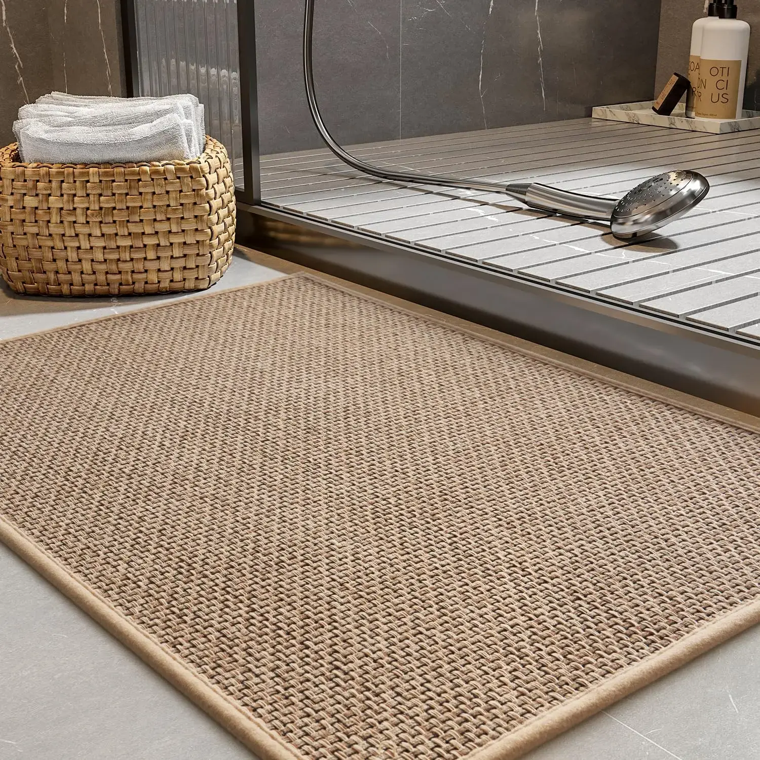 Soft Bathroom Floor Mats Faux Sisal Rug Faux Woven Kitchen Mat Quick Drying Absorbent Carpets for Bathroom Floors Home Decor