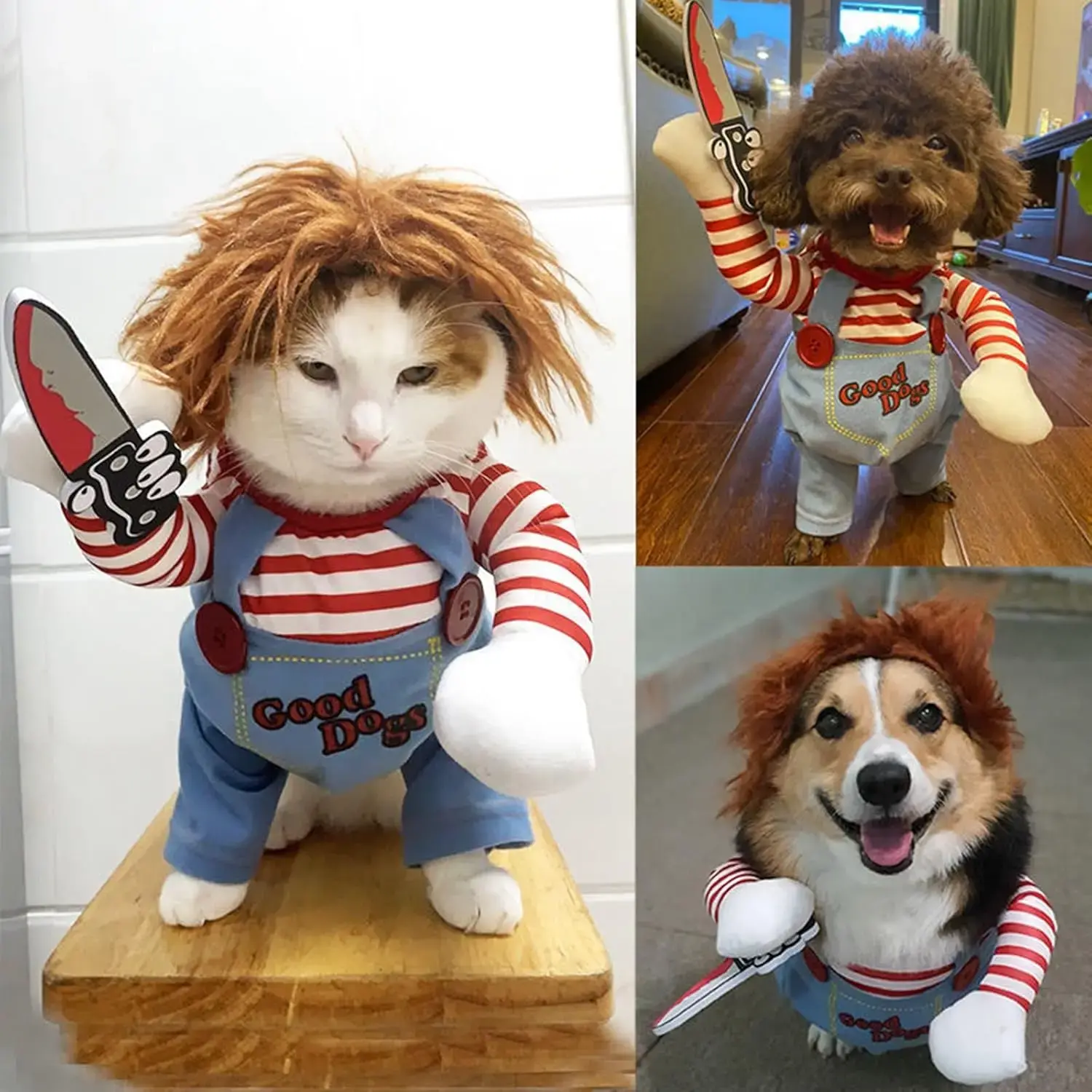 Halloween Funny Horror Dog Clothes for Small Medium Dogs Cats Party Dressed Up Cosplay Costumes Halloween Dress Jumpsuit Outfits