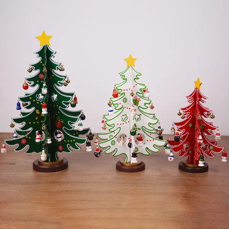 2025 Christmas Tree Children's Handmade Wooden DIY Stereo Wooden Christmas Tree Scene Layout Decorations Ornaments Decorations