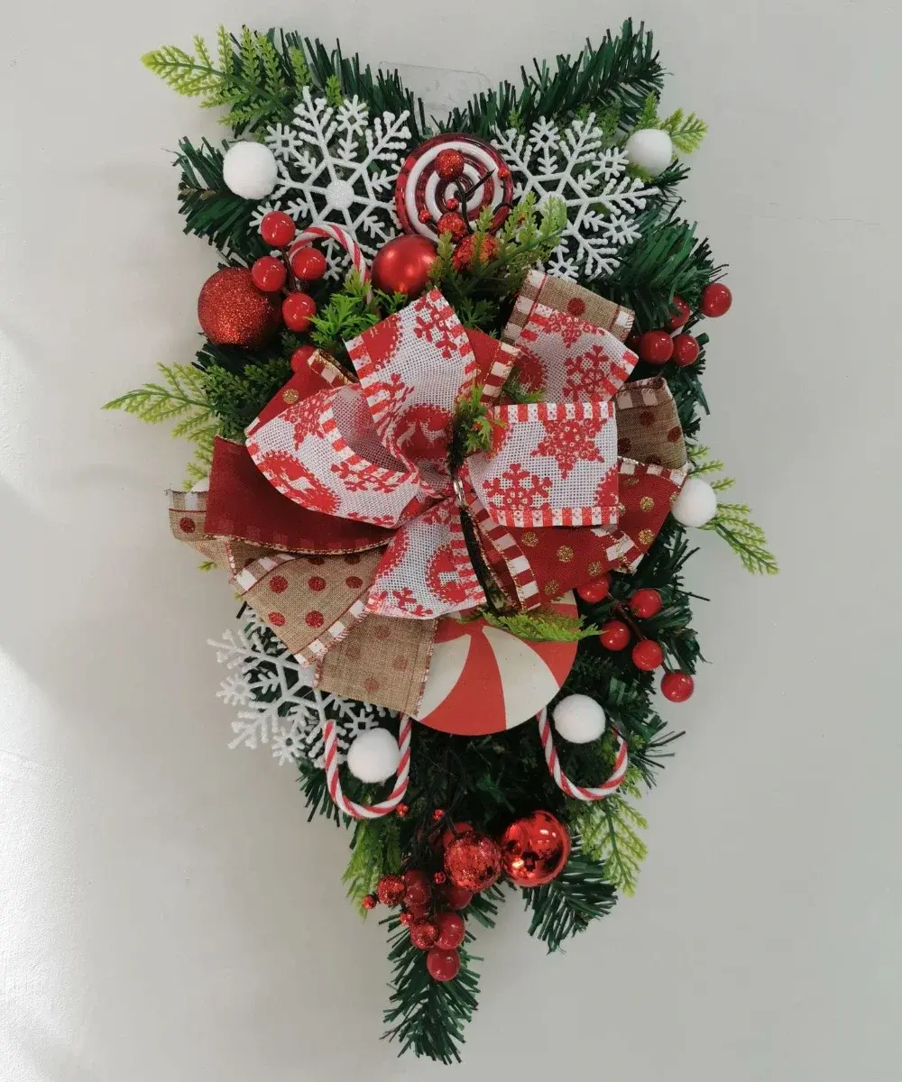 50CM Christmas Wreath Candy Upside Down Tree Garland Artificial Xmas Ornament Porch Window Door Wall Hanging Decoration