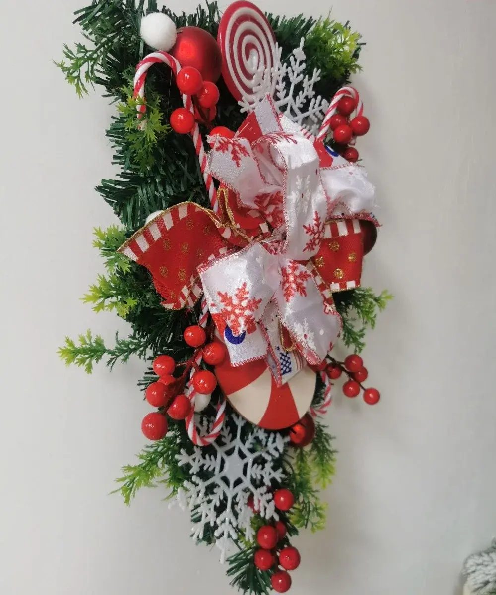 50CM Christmas Wreath Candy Upside Down Tree Garland Artificial Xmas Ornament Porch Window Door Wall Hanging Decoration