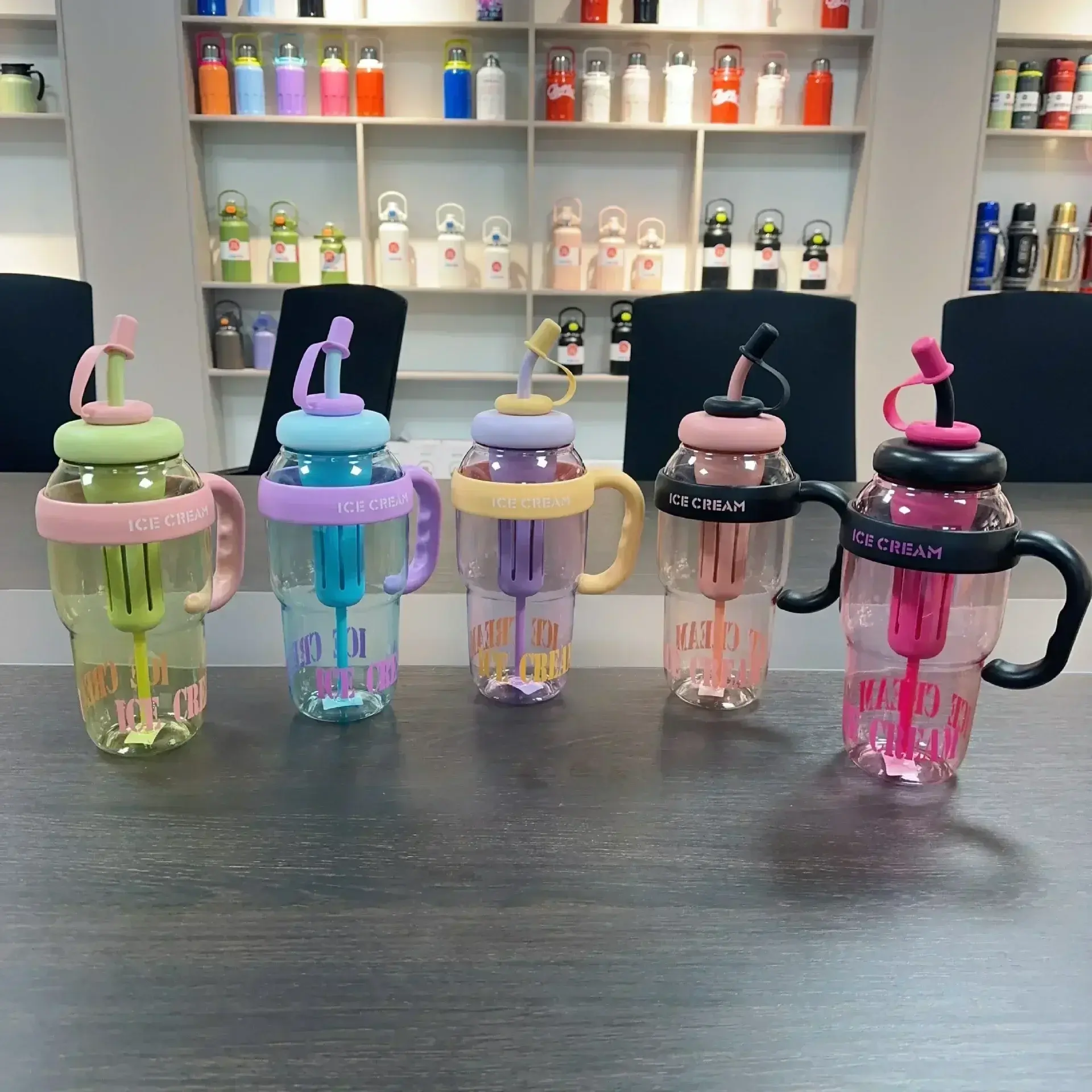 1300ML Good-looking Summer Plastic Cup Milky Tea Cup Lucky Belly Cup Cute Wind Belt Straw Water Bottle with Straw Ins HOT